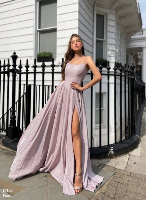 JP133 Pearl Glitter Size 10 Ball Gown by Jadore – Floor Length with Thigh Split & Pockets - CVSN