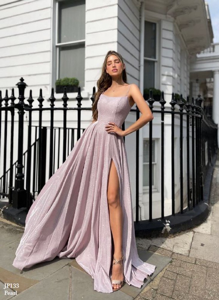 JP133 Pearl Glitter Size 10 Ball Gown by Jadore – Floor Length with Thigh Split & Pockets - CVSN