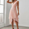 V Neck Midi Chiffon Bridesmaid Dress